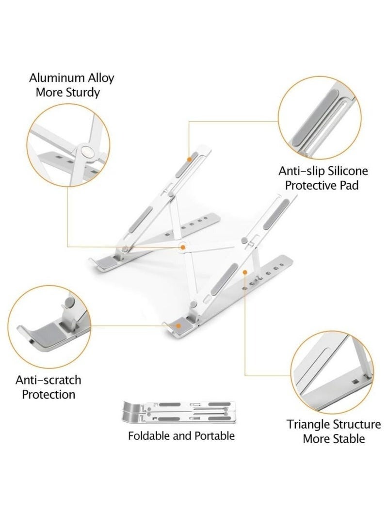 واي دي حامل كمبيوتر محمول، حامل رفع للكمبيوتر المحمول والتابلت، حامل مكتبي قابل للطي ومريح قابل للتعديل بست زوايا مصنوع من الألومنيوم، متوافق مع أجهزة MacBook وiPad وHP وDell وLenovo مقاس 10-15.6 بوصة، فضي اللون - Image 5